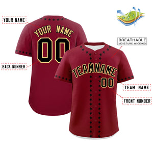 Custom Crimson Black Star Ribbing Authentic Baseball Jersey