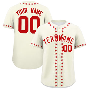 Custom Cream Red Star Ribbing Authentic Baseball Jersey