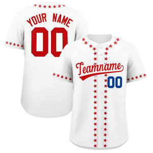 Custom White Red Star Ribbing Authentic Baseball Jersey