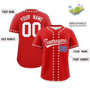 Custom Red White Star Ribbing Authentic Baseball Jersey