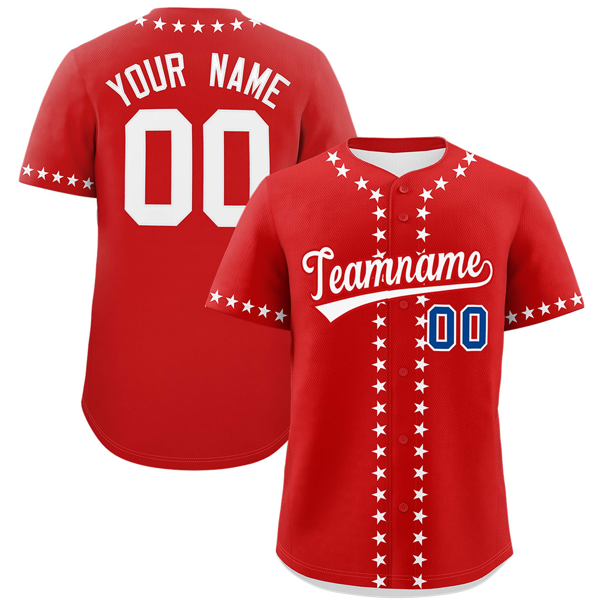 Custom Red White Star Ribbing Authentic Baseball Jersey