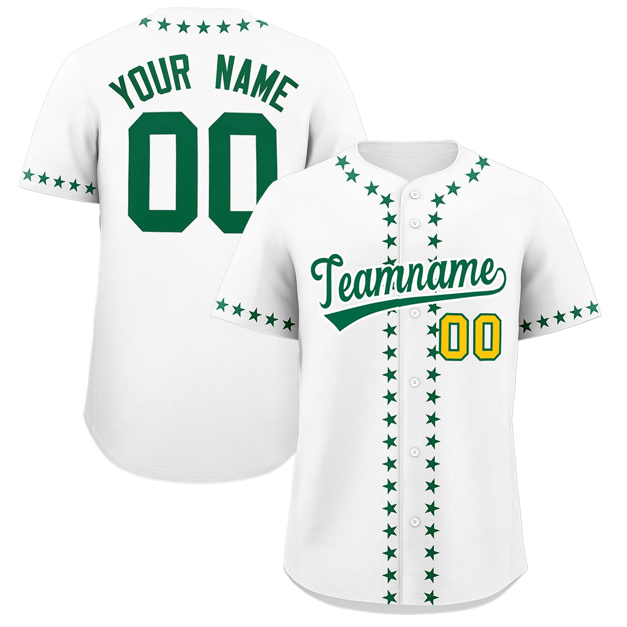 Custom White Kelly Green Star Ribbing Authentic Baseball Jersey