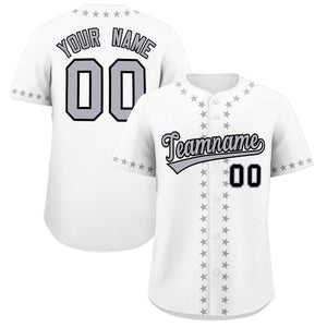 Custom White Gray Star Ribbing Authentic Baseball Jersey