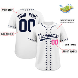 Custom White Navy Star Ribbing Authentic Baseball Jersey