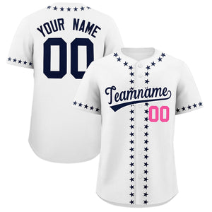 Custom White Navy Star Ribbing Authentic Baseball Jersey