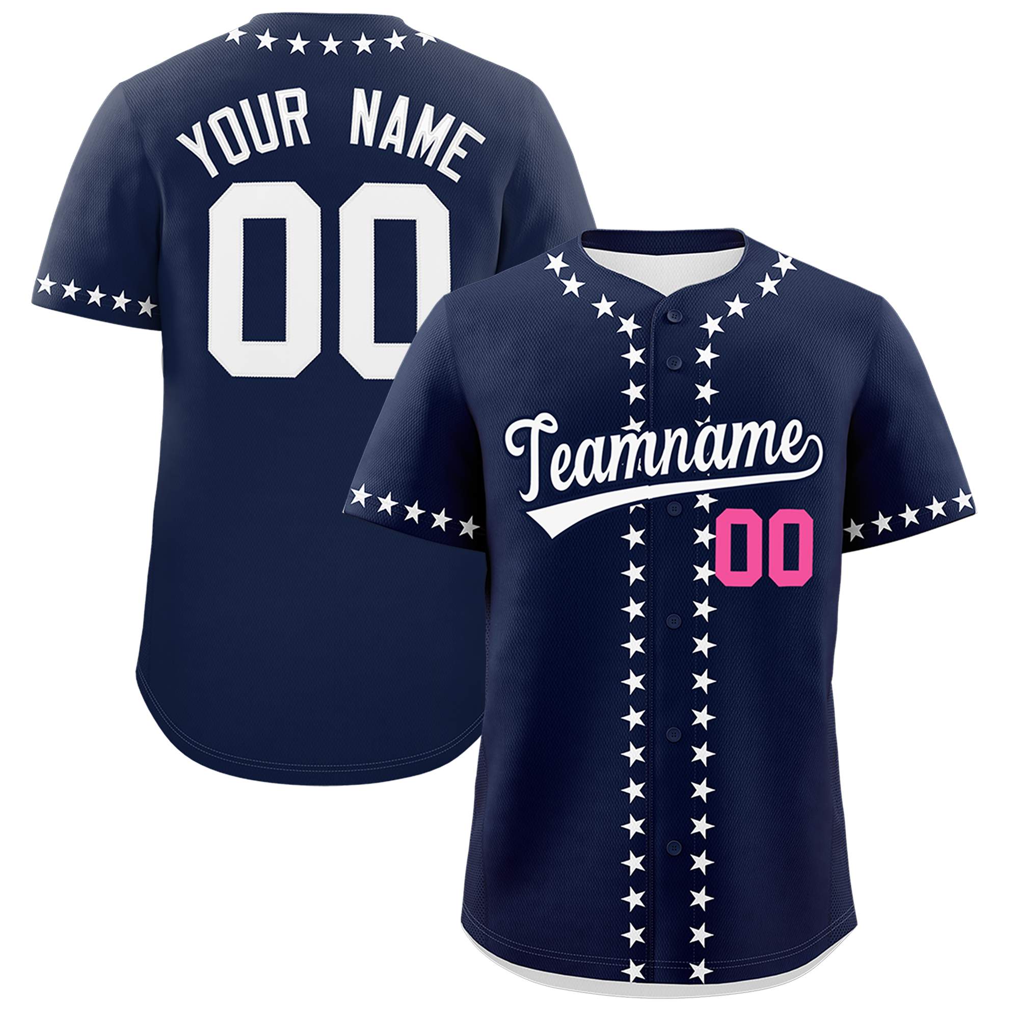 Custom Navy White Star Ribbing Authentic Baseball Jersey