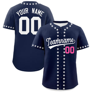 Custom Navy White Star Ribbing Authentic Baseball Jersey