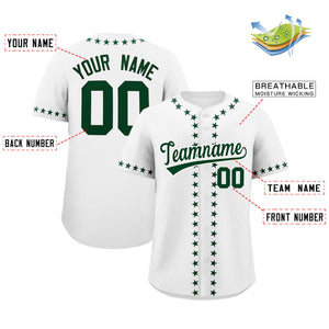 Custom White Green Star Ribbing Authentic Baseball Jersey