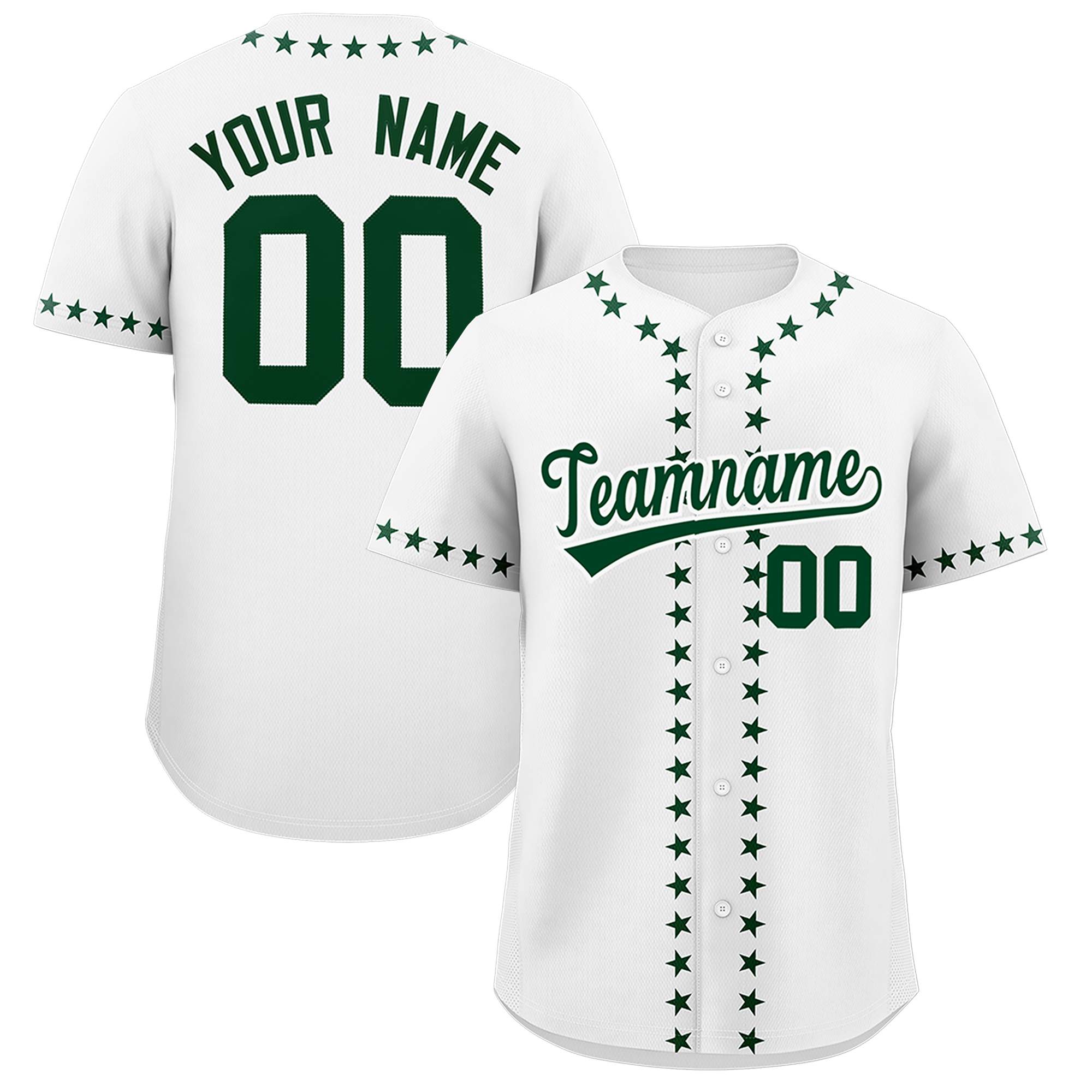 Custom White Green Star Ribbing Authentic Baseball Jersey