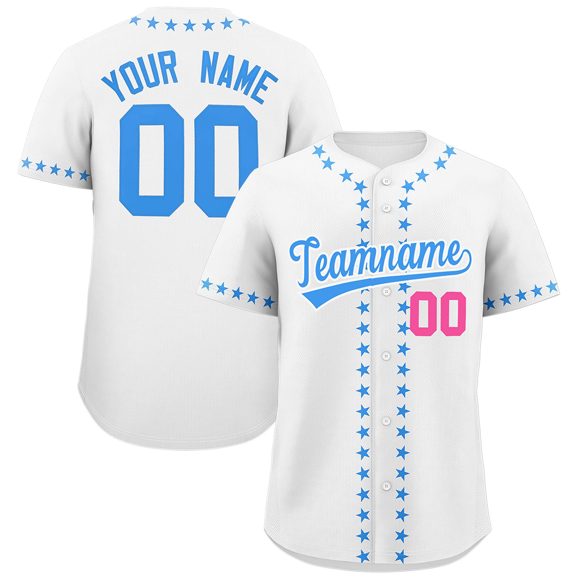 Custom White Powder Blue Star Ribbing Authentic Baseball Jersey