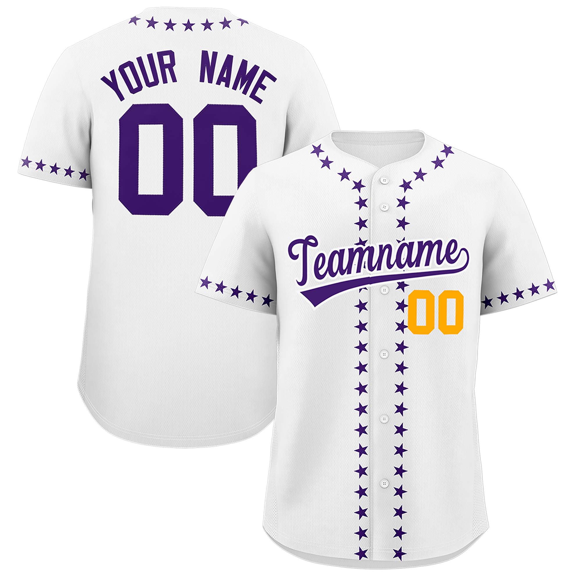 Custom White Purple Star Ribbing Authentic Baseball Jersey