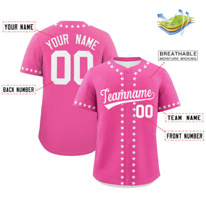 Custom Pink White Star Ribbing Authentic Baseball Jersey