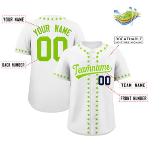 Custom White Neon Green Star Ribbing Authentic Baseball Jersey