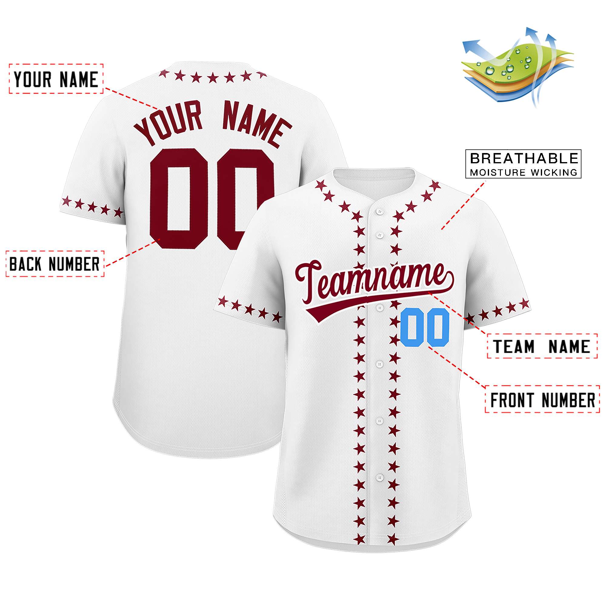 Custom White Crimson Star Ribbing Authentic Baseball Jersey