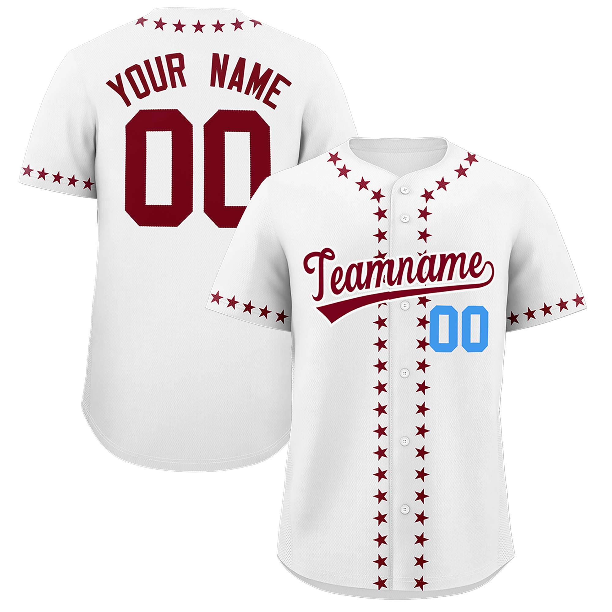 Custom White Crimson Star Ribbing Authentic Baseball Jersey