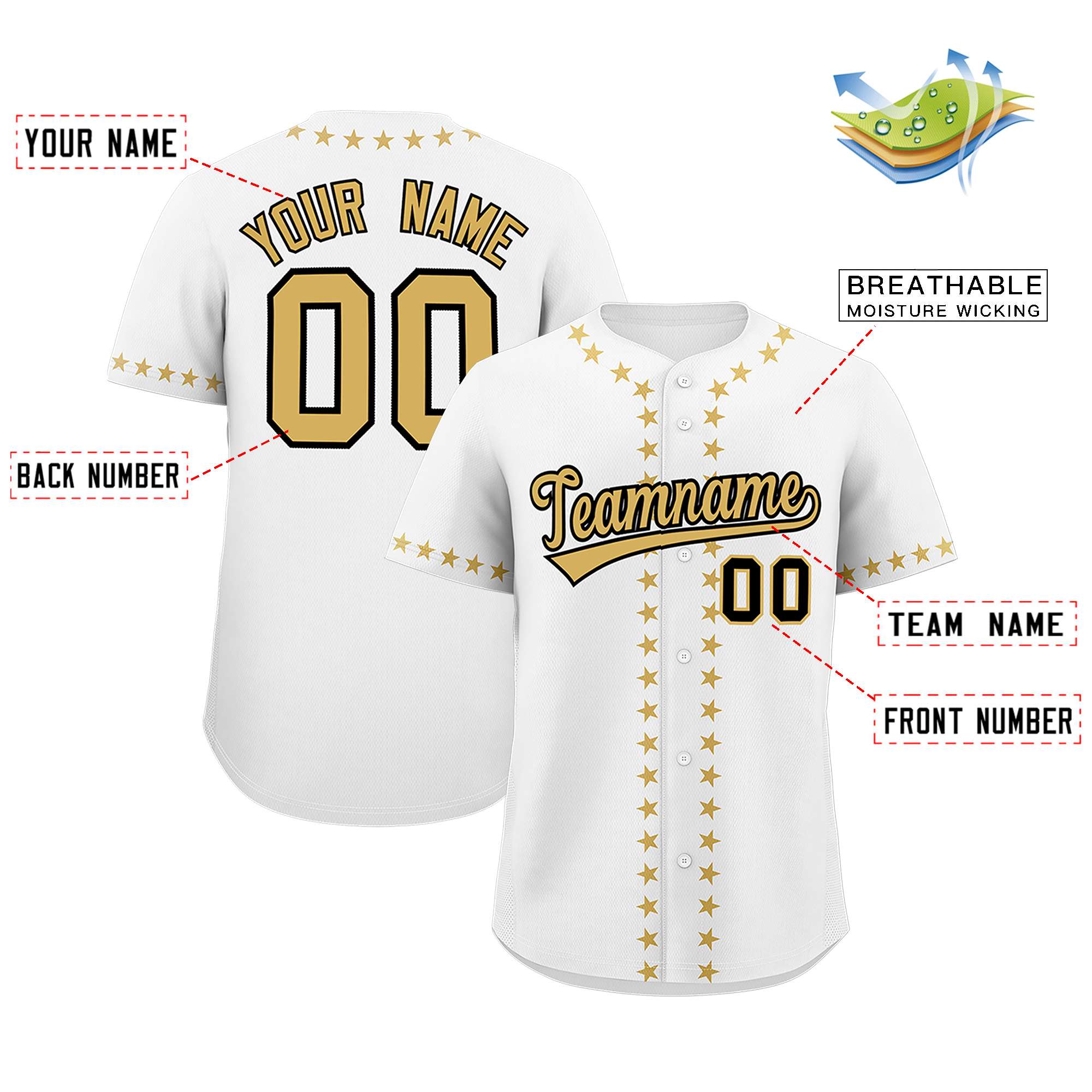 Custom White Old Gold Star Ribbing Authentic Baseball Jersey