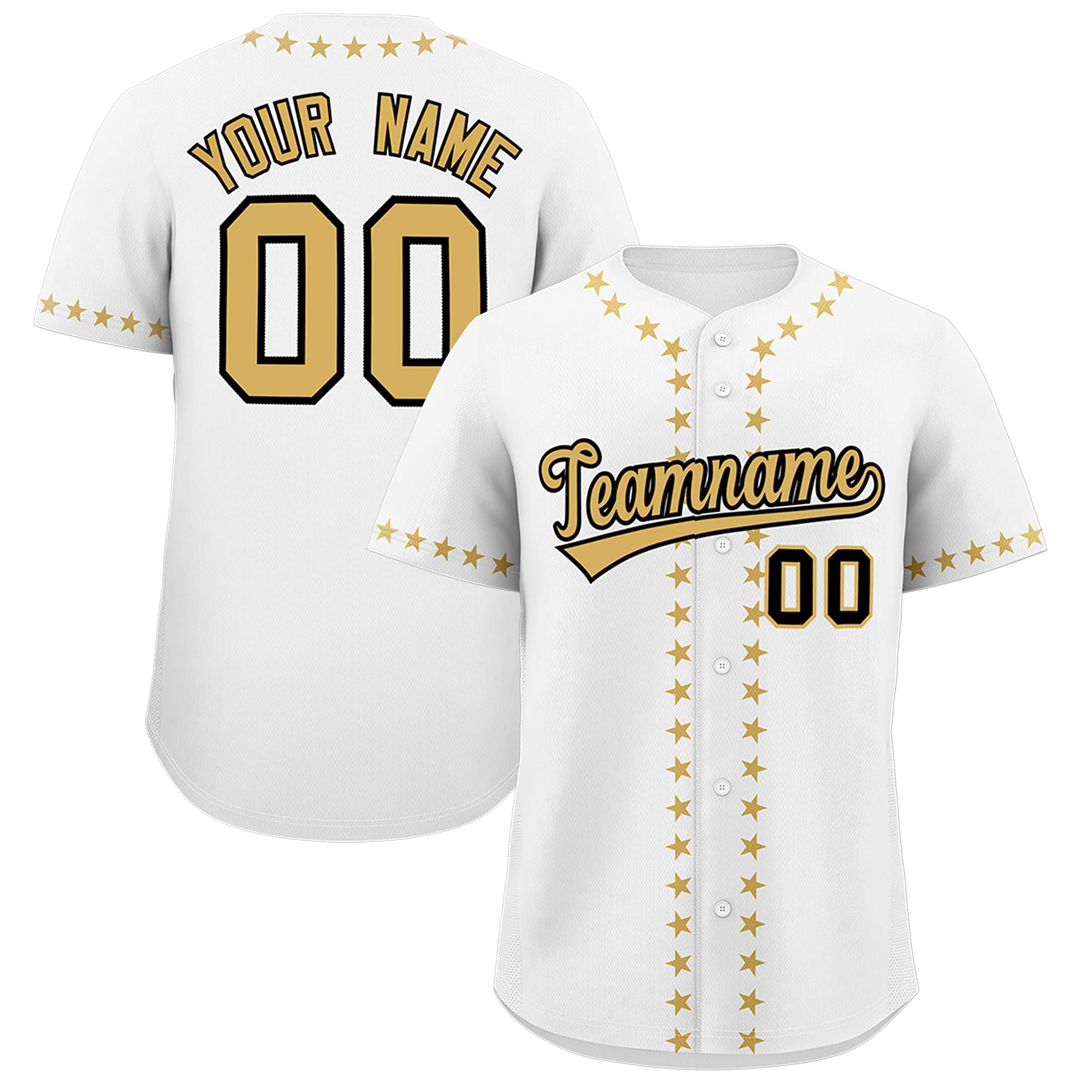 Custom White Old Gold Star Ribbing Authentic Baseball Jersey