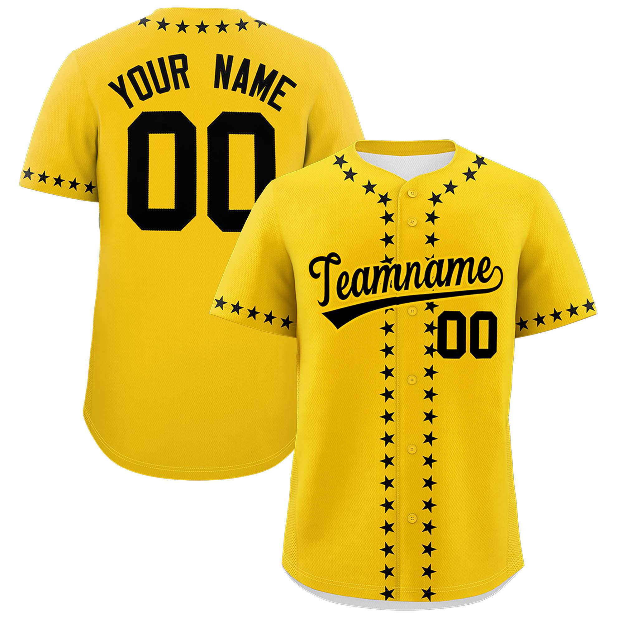 Custom Gold Black Star Ribbing Authentic Baseball Jersey