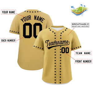 Custom Old Gold Black Star Ribbing Authentic Baseball Jersey