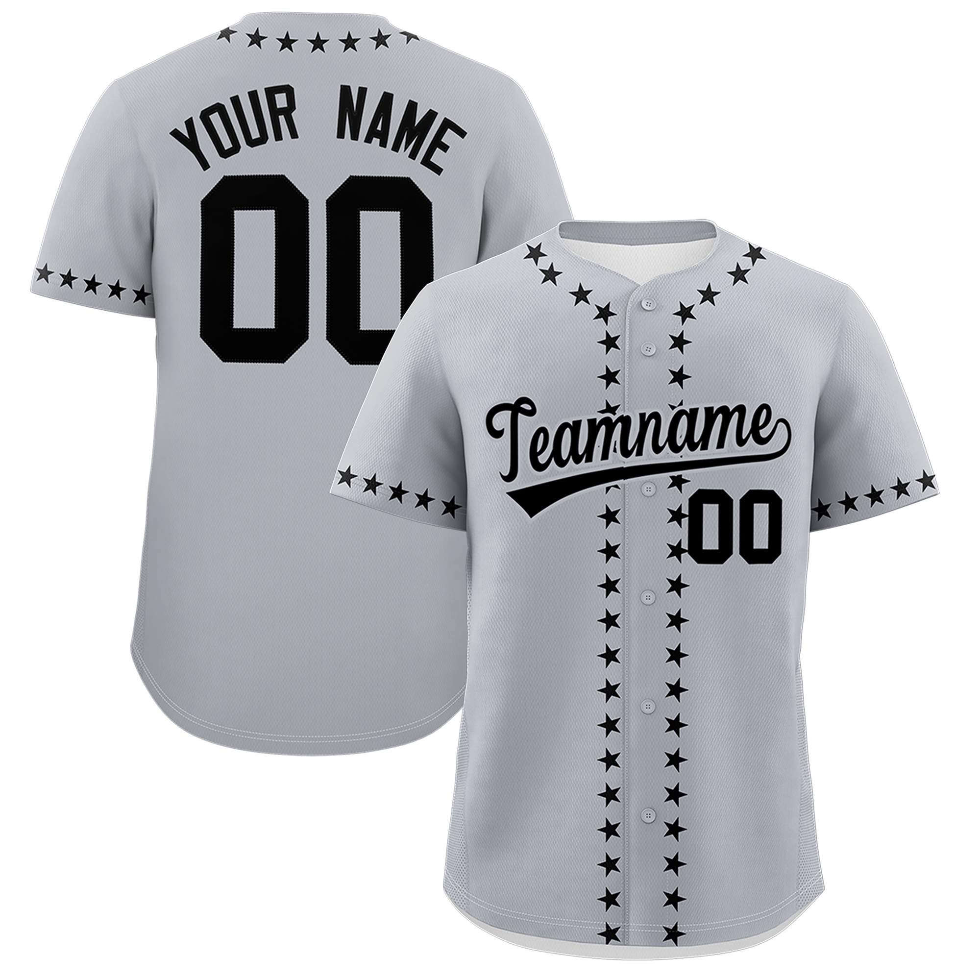 Custom Gray Black Star Ribbing Authentic Baseball Jersey