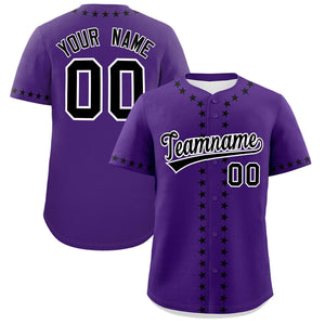 Custom Purple Black Star Ribbing Authentic Baseball Jersey