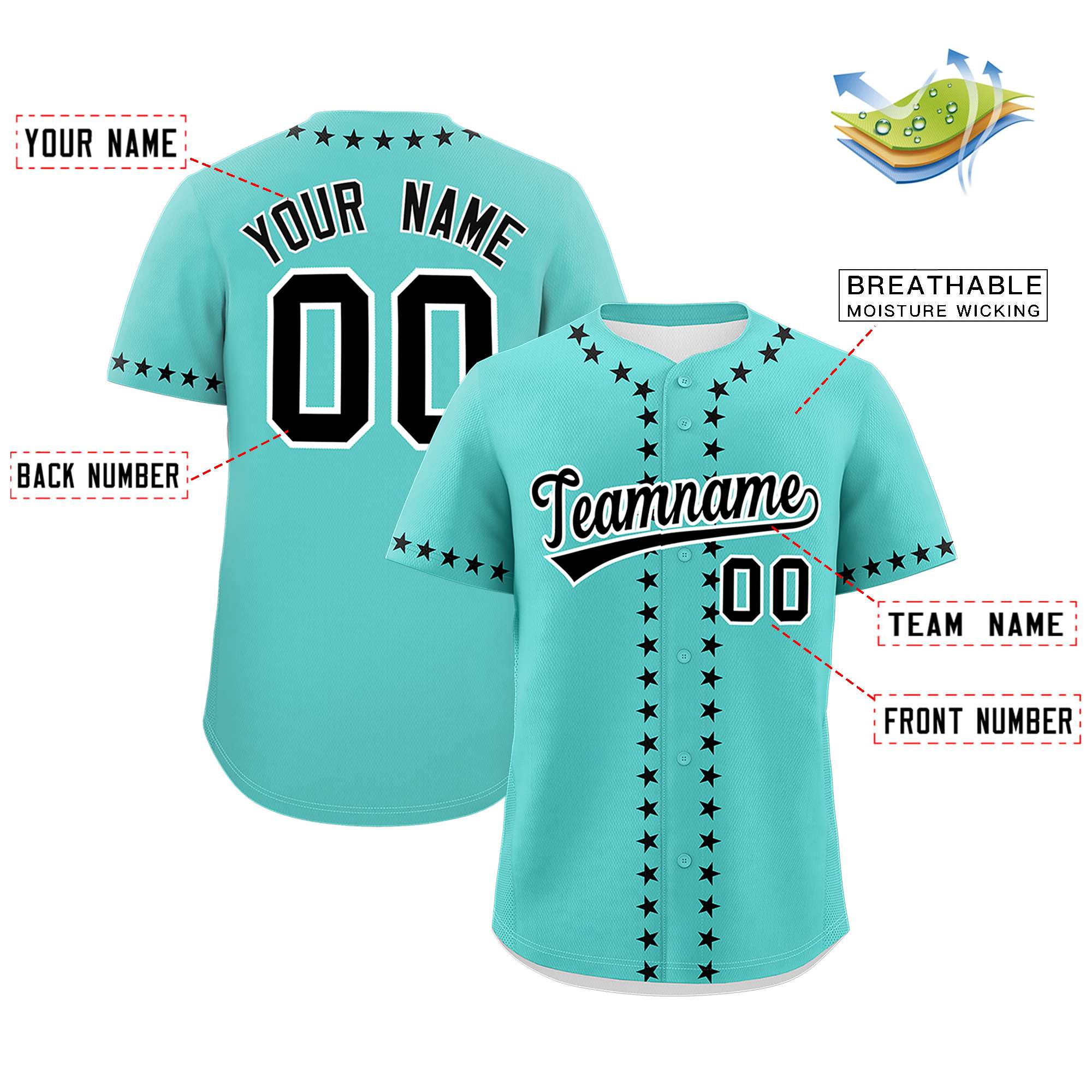 Custom Bright Green Black Star Ribbing Authentic Baseball Jersey