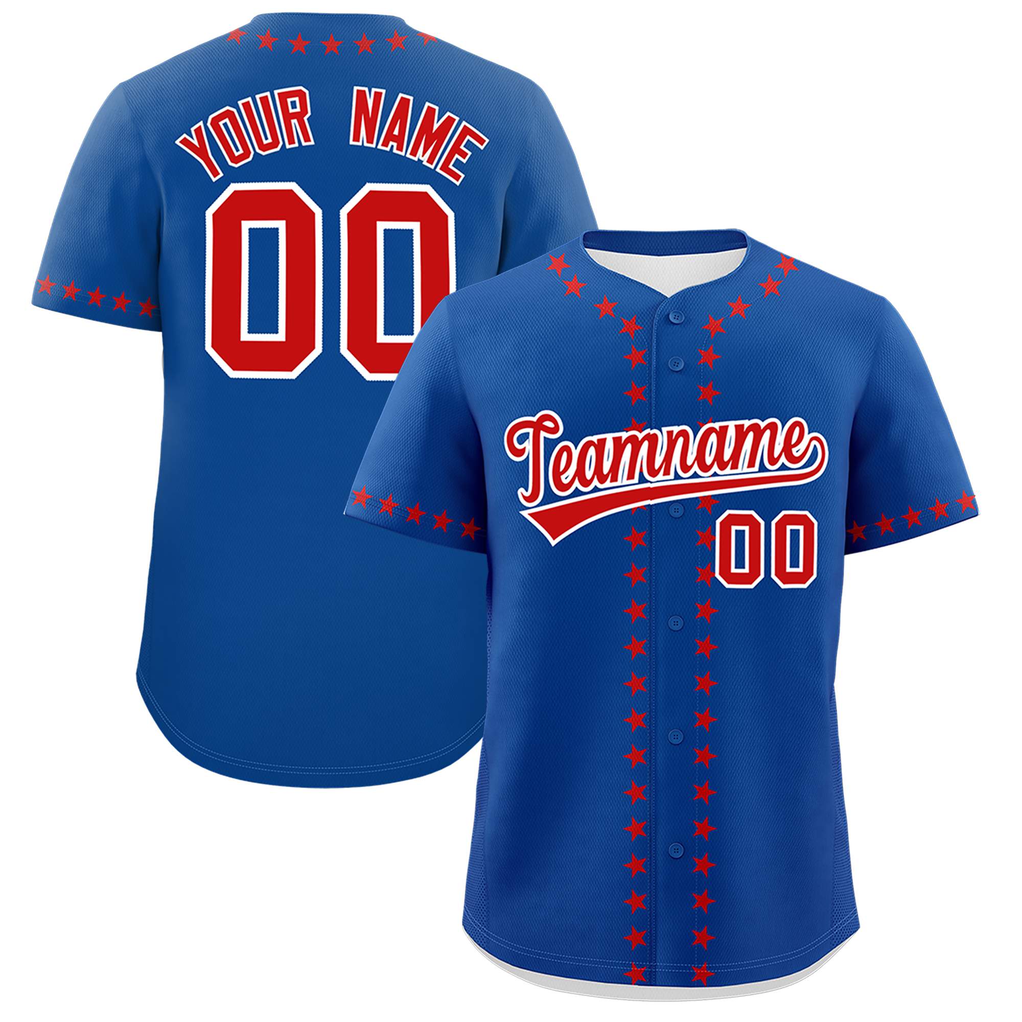 Custom Royal Red Star Ribbing Authentic Baseball Jersey