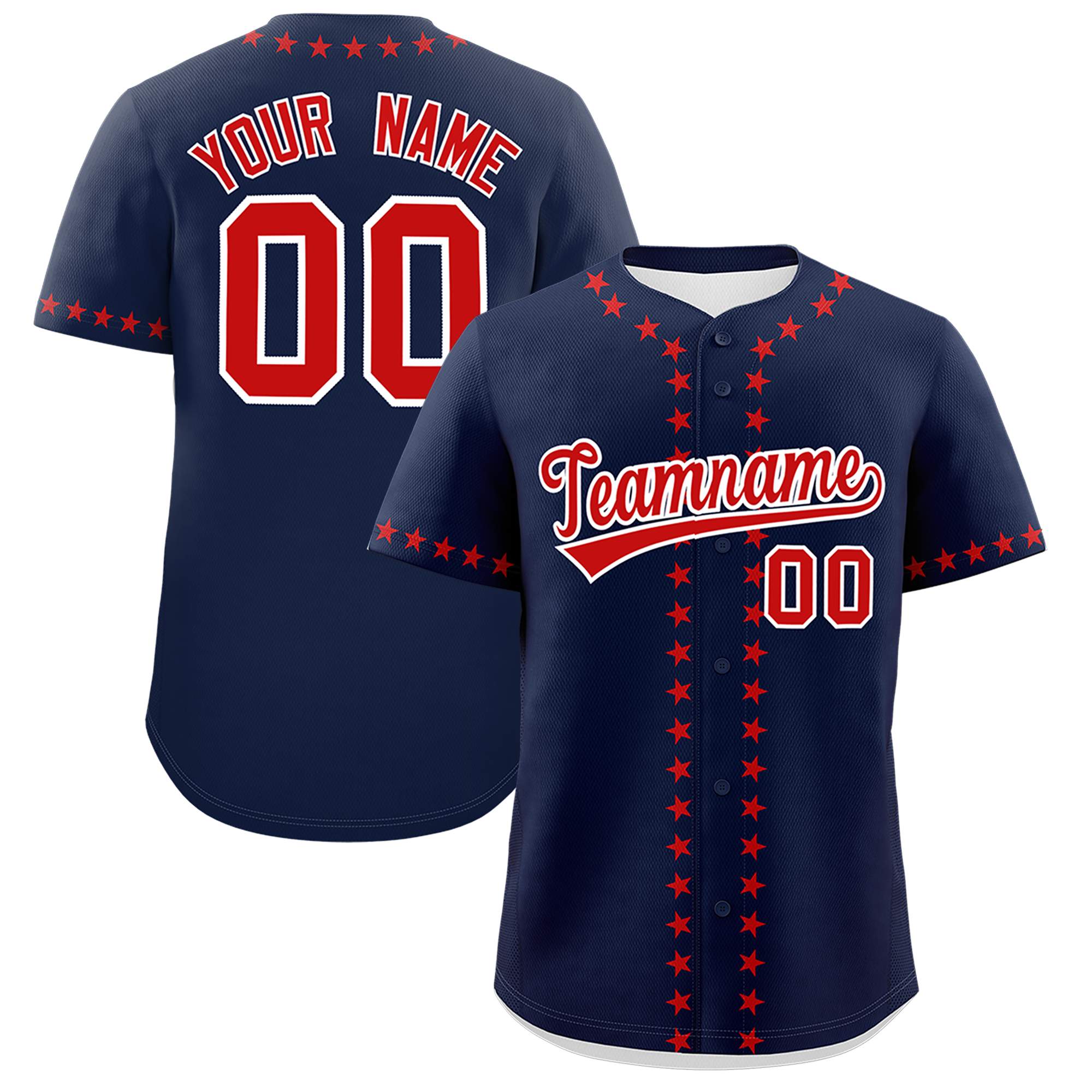 Custom Navy Red Star Ribbing Authentic Baseball Jersey