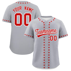 Custom Gray Red Star Ribbing Authentic Baseball Jersey