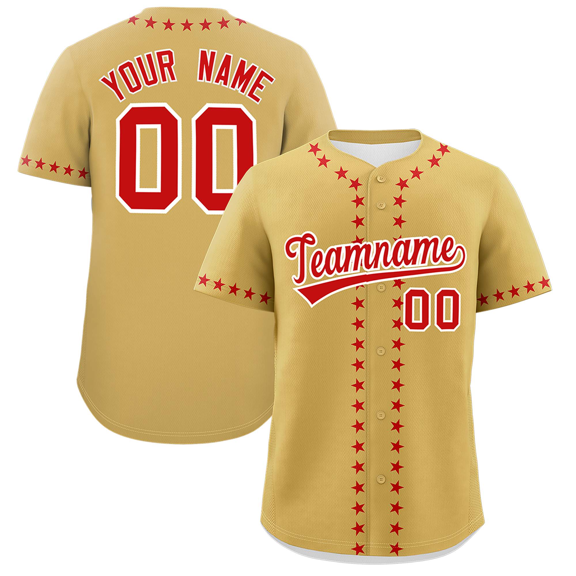 Custom Old Gold Red Star Ribbing Authentic Baseball Jersey