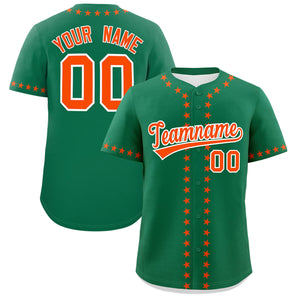 Custom Kelly Green Orange Star Ribbing Authentic Baseball Jersey