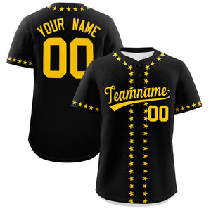 Custom Black Gold Star Ribbing Authentic Baseball Jersey