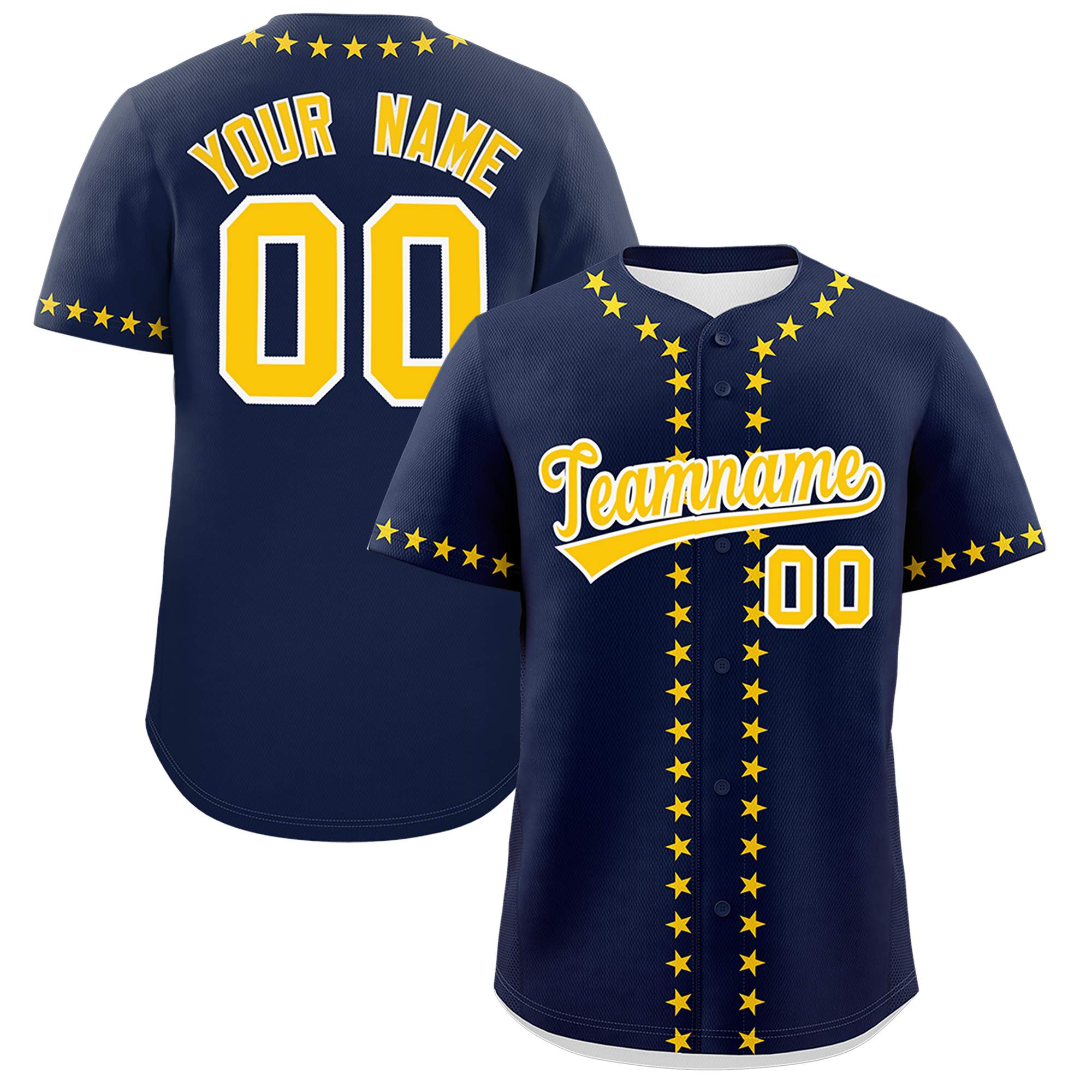 Custom Navy Gold Star Ribbing Authentic Baseball Jersey