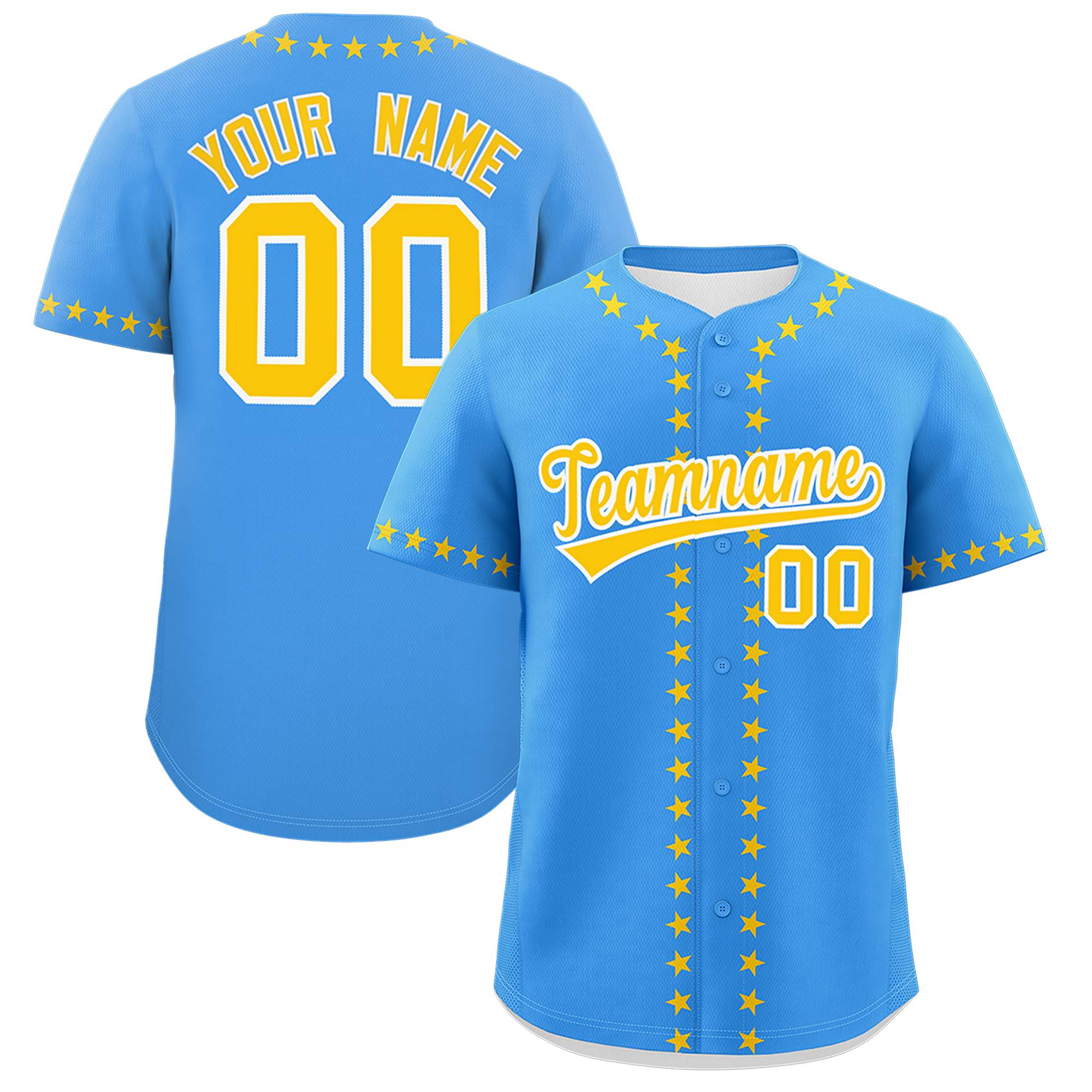 Custom Powder Blue Gold Star Ribbing Authentic Baseball Jersey