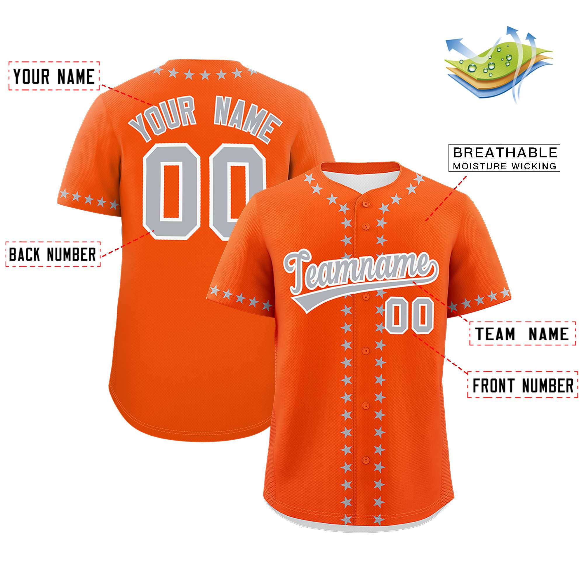 Custom Orange Gray Star Ribbing Authentic Baseball Jersey