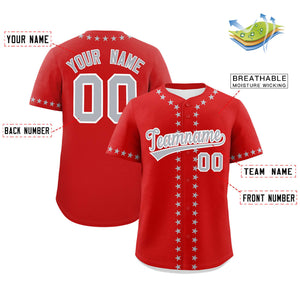 Custom Red Gray Star Ribbing Authentic Baseball Jersey