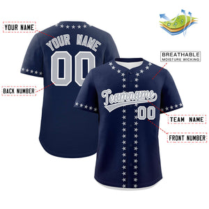 Custom Navy Gray Star Ribbing Authentic Baseball Jersey