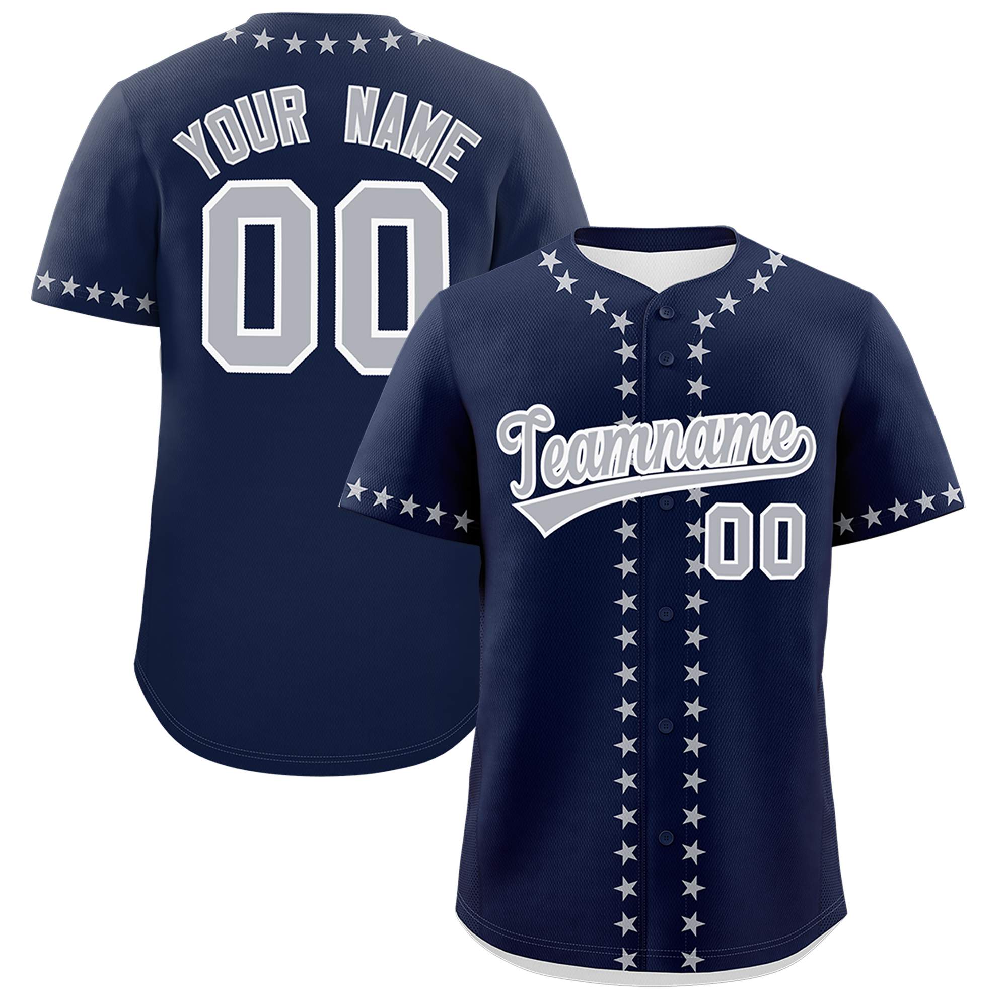 Custom Navy Gray Star Ribbing Authentic Baseball Jersey