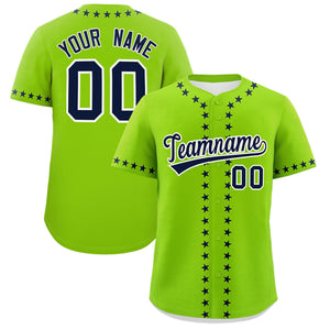 Custom Neon Green Navy Star Ribbing Authentic Baseball Jersey