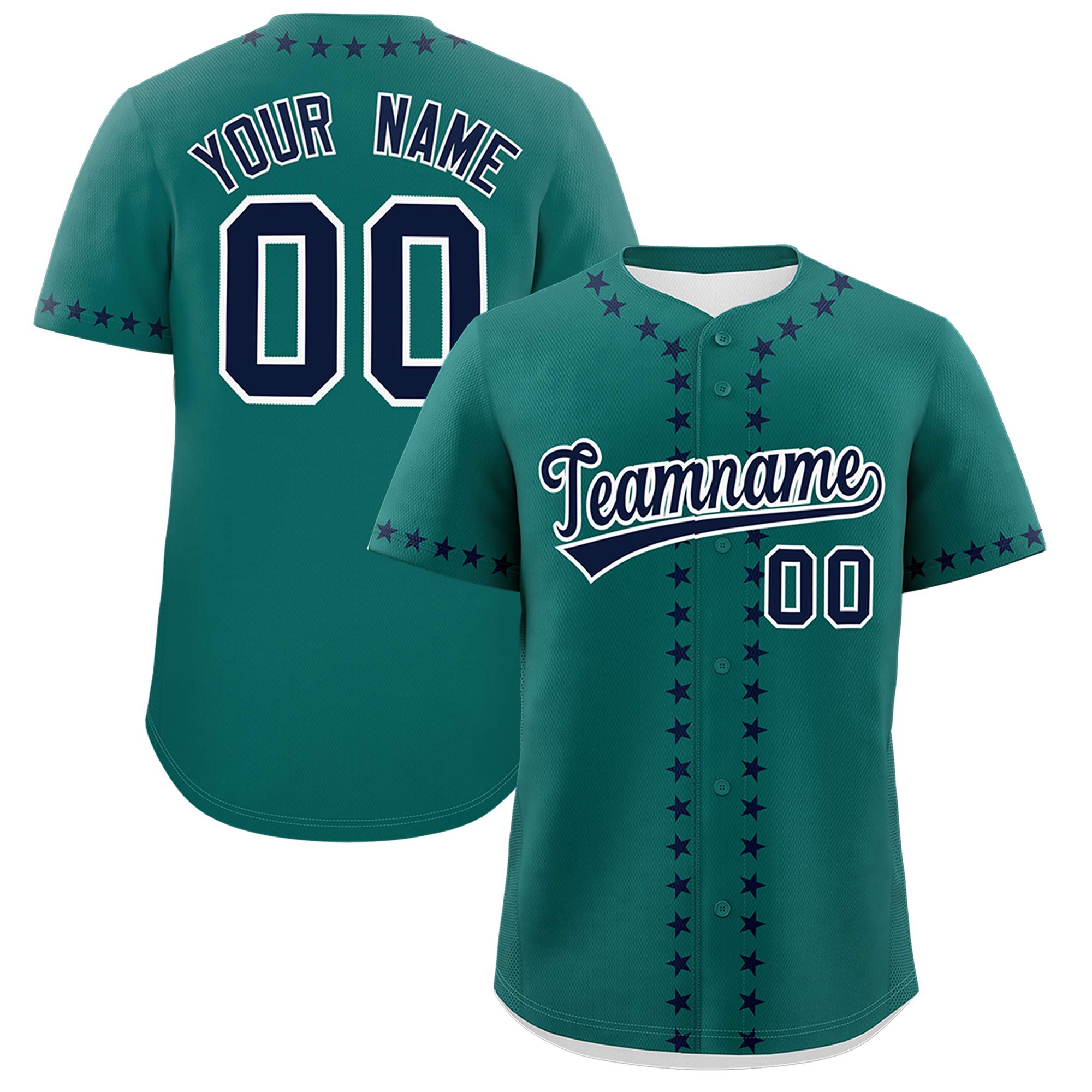 Custom Aqua Navy Star Ribbing Authentic Baseball Jersey