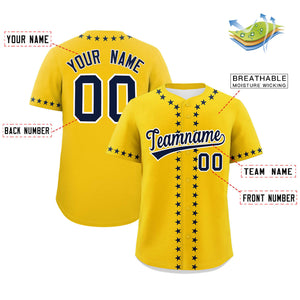 Custom Gold Navy Star Ribbing Authentic Baseball Jersey