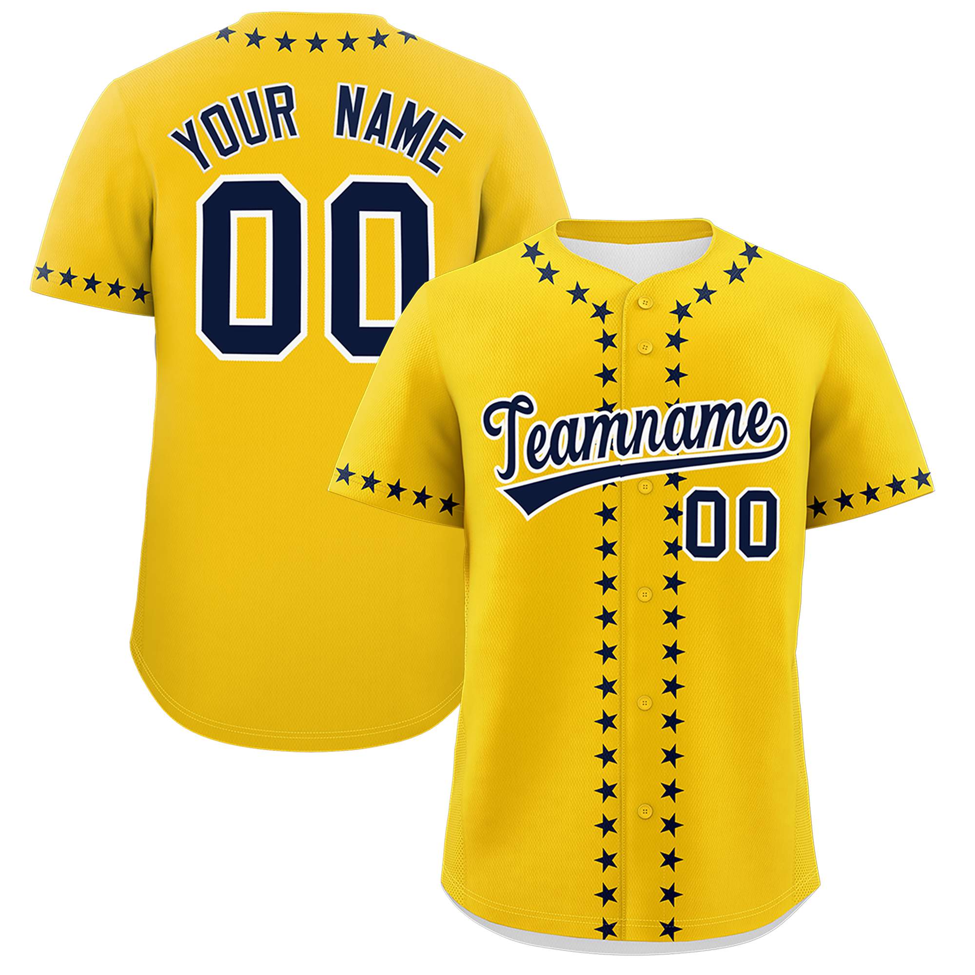 Custom Gold Navy Star Ribbing Authentic Baseball Jersey