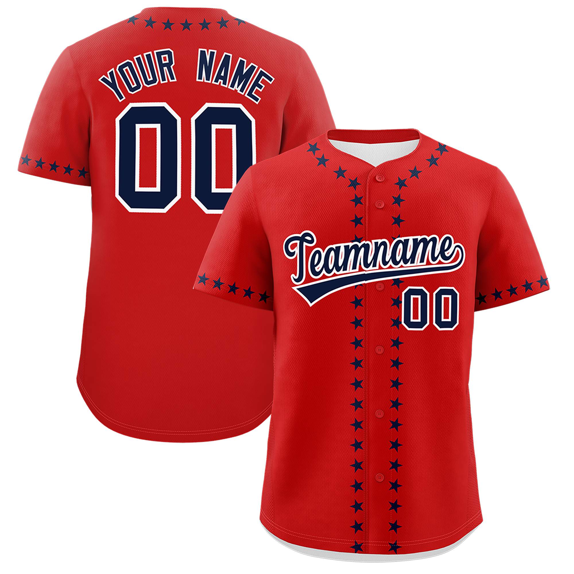 Custom Red Navy Star Ribbing Authentic Baseball Jersey