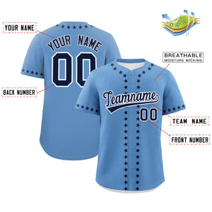 Custom Light Blue Navy Star Ribbing Authentic Baseball Jersey