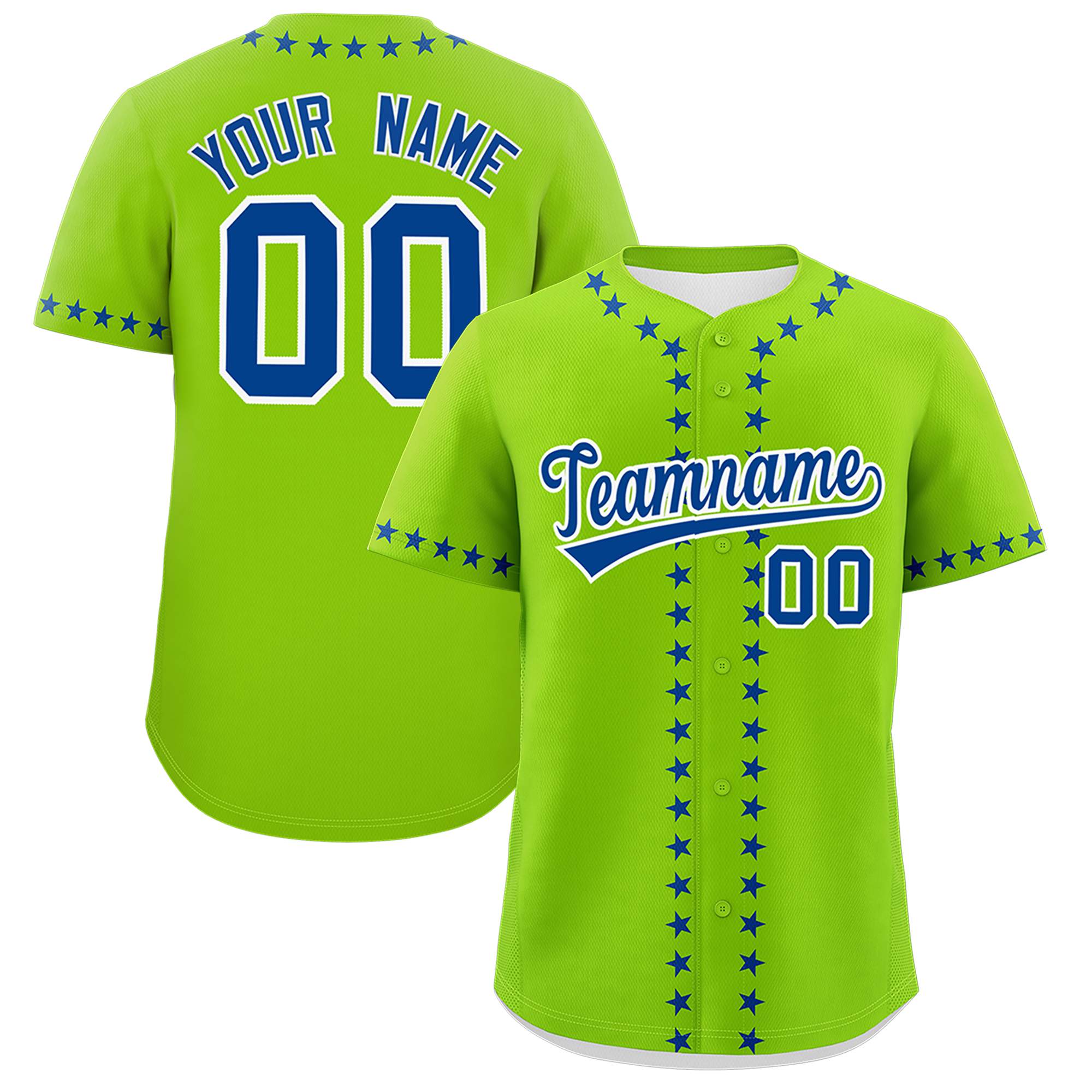 Custom Neon Green Royal Star Ribbing Authentic Baseball Jersey