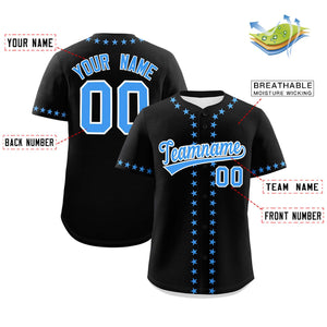 Custom Black Powder Blue Star Ribbing Authentic Baseball Jersey