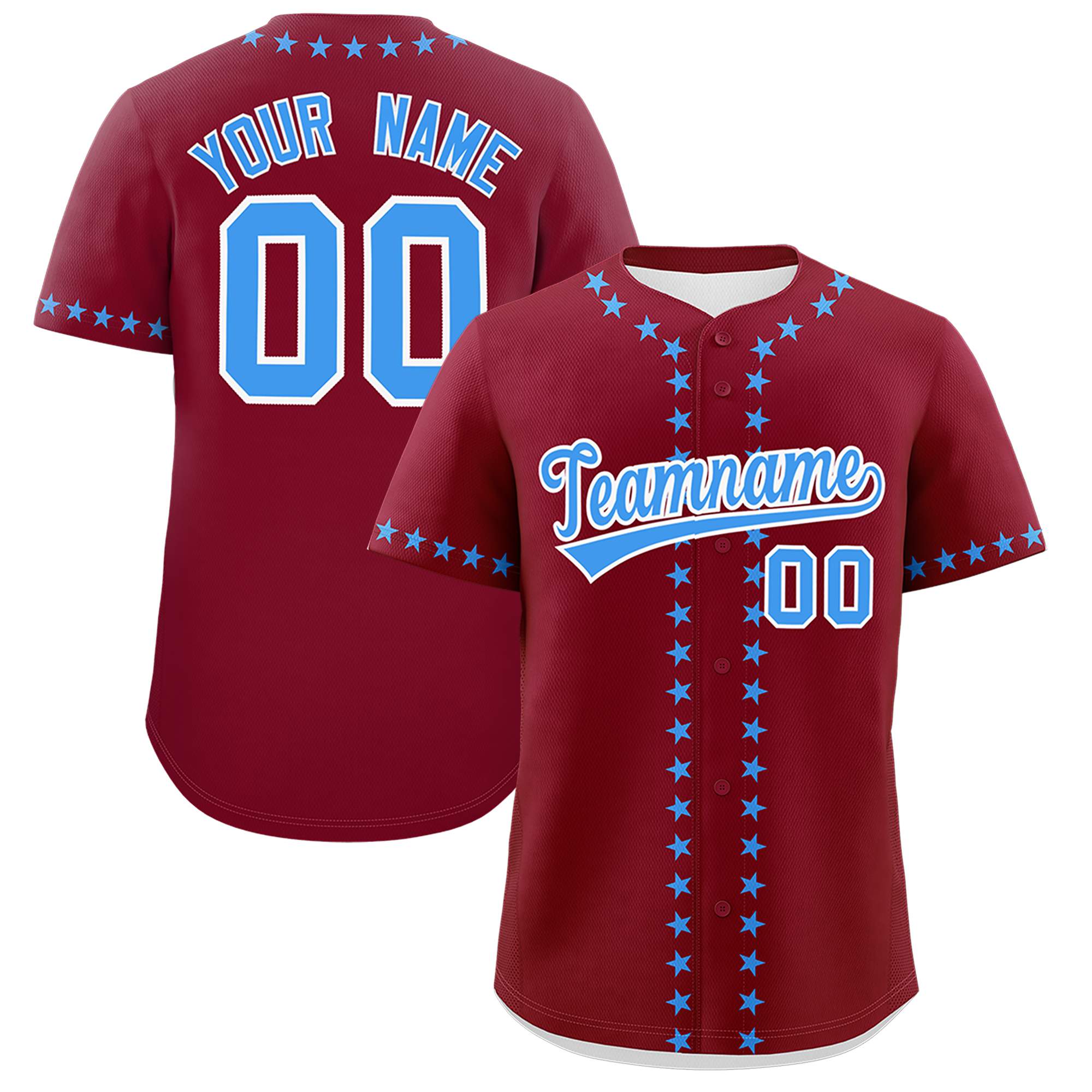 Custom Crimson Powder Blue Star Ribbing Authentic Baseball Jersey