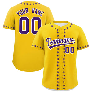 Custom Gold Purple Star Ribbing Authentic Baseball Jersey