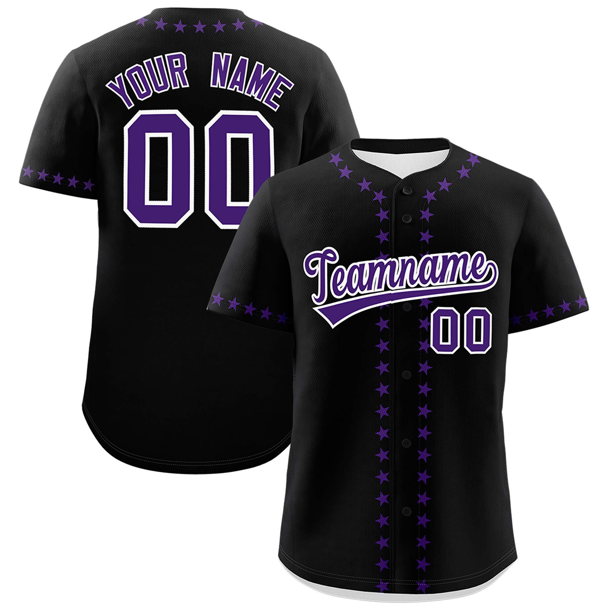 Custom Black Purple Star Ribbing Authentic Baseball Jersey