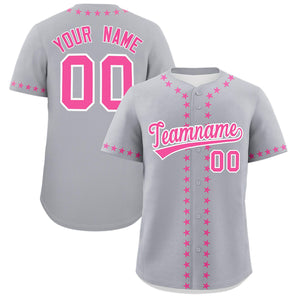 Custom Gray Pink Star Ribbing Authentic Baseball Jersey